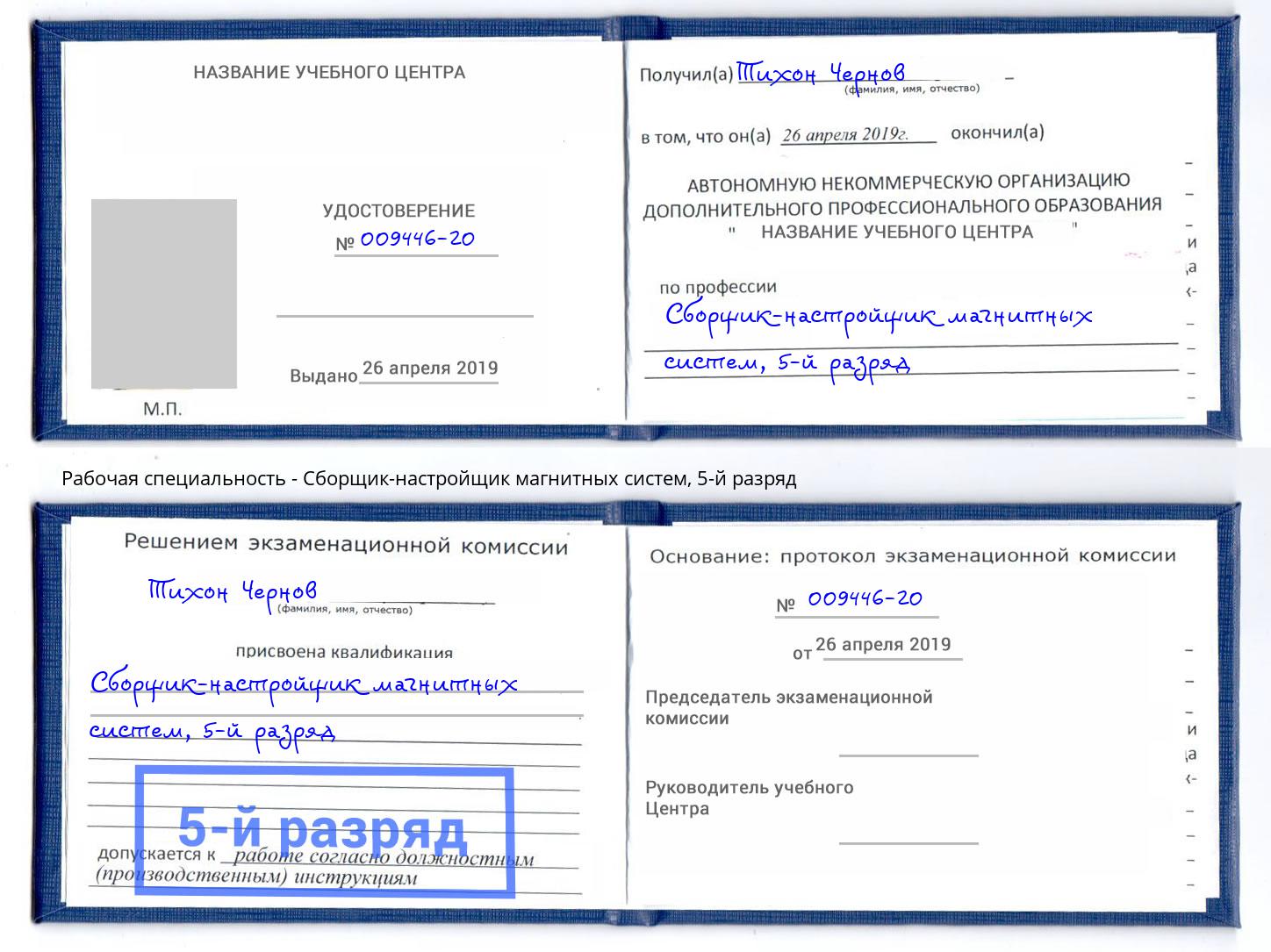 корочка 5-й разряд Сборщик-настройщик магнитных систем Ленинск-Кузнецкий