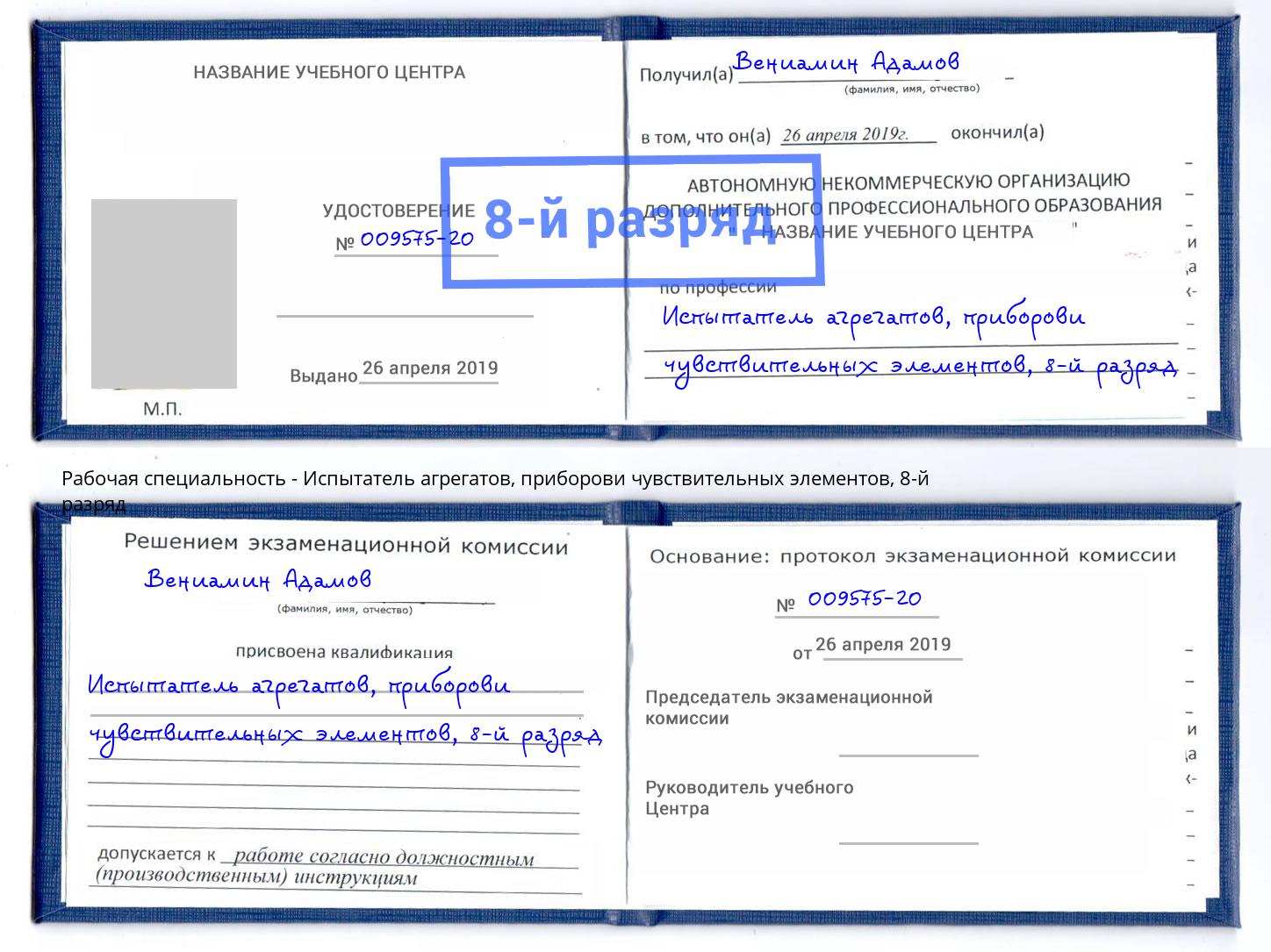 корочка 8-й разряд Испытатель агрегатов, приборови чувствительных элементов Ленинск-Кузнецкий